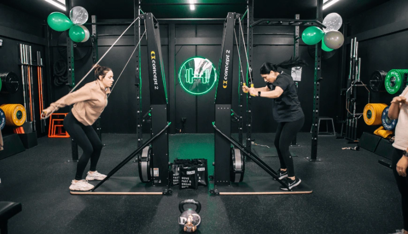Members using the SkiErg machine at Habitat Gym 